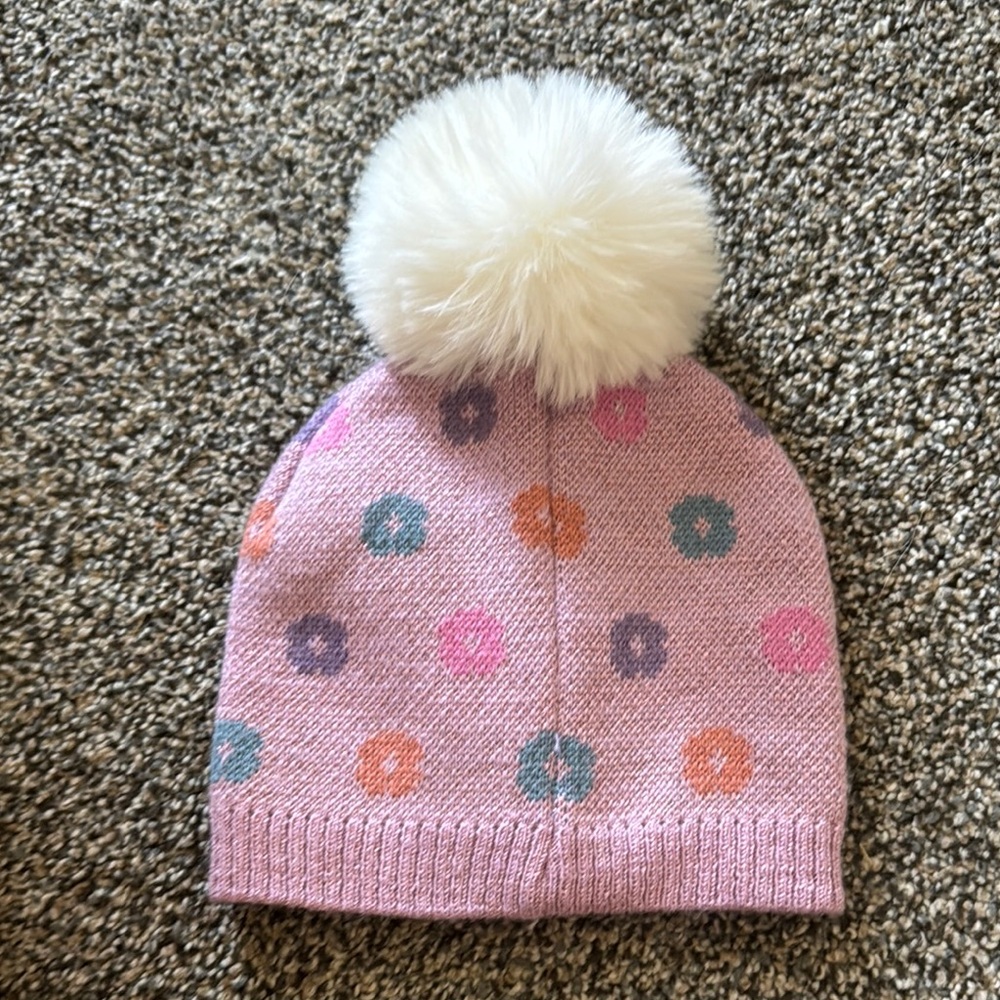 Pink Polka Dot Kids Beanie with Pom Pom